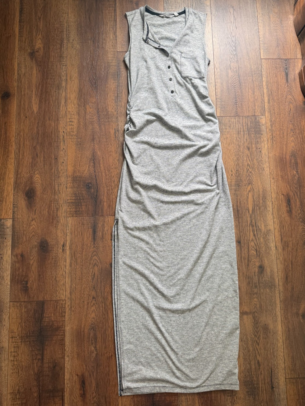 Athleta Gray Striped Ruched Side Slit Sporty Maxi Dress XS